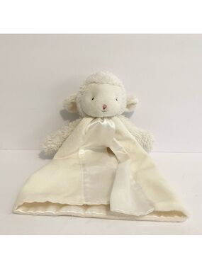 Bunnies By The Bay Sheep Lovey Baby Plush White Lamb Satin Paci Holder Stuffed